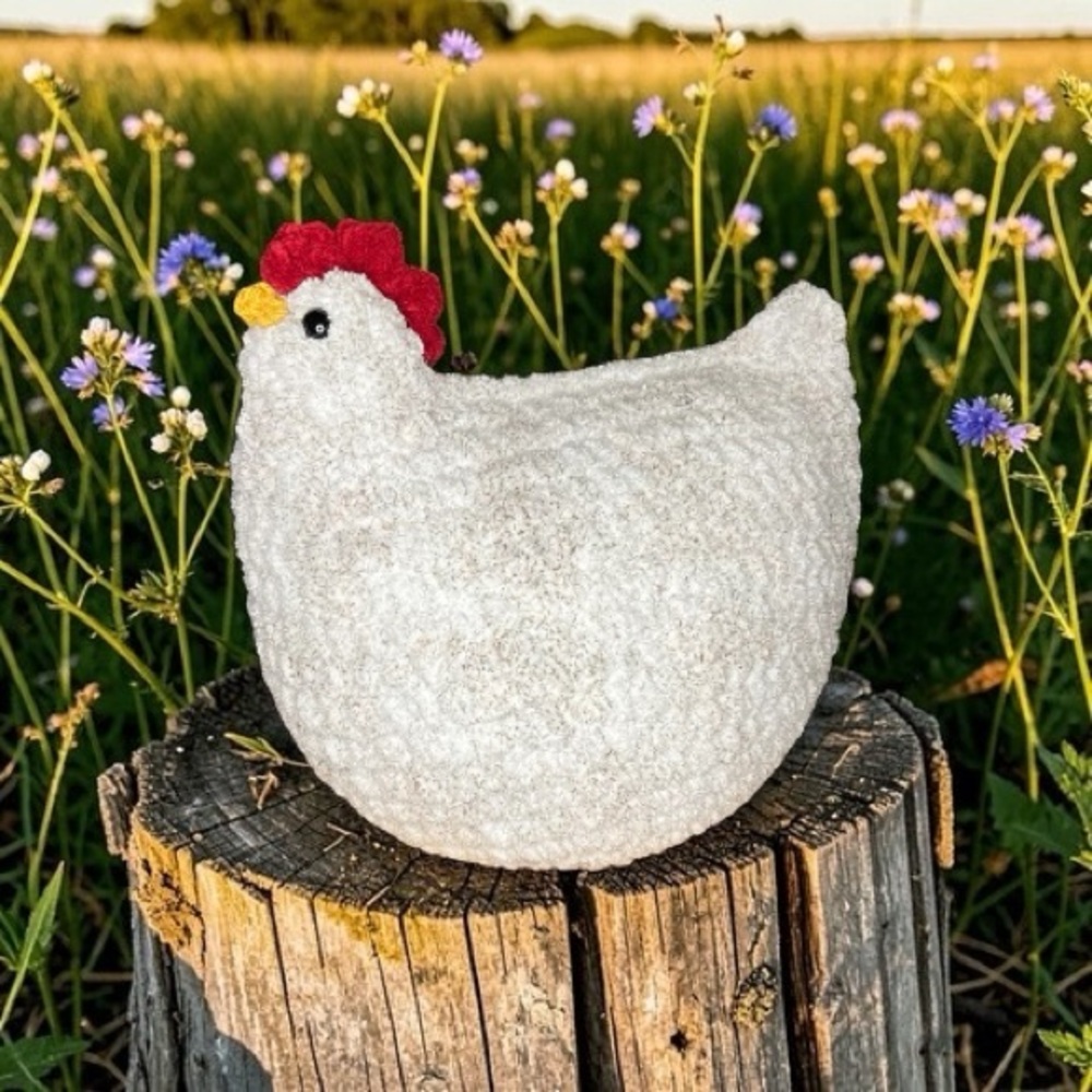 HANDMADE Crochet Off White and Light Brown Speckled Stuffed Chicken
